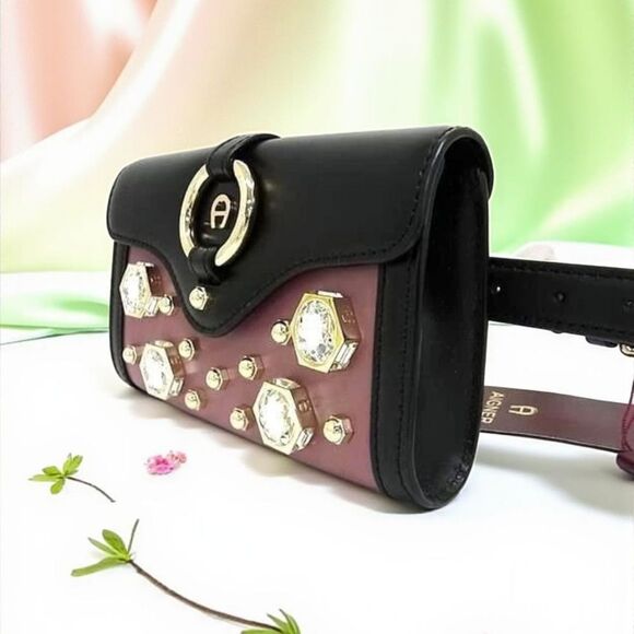 Etienne Aigner Fiorentin Leather Waist Bag Black Pink Bijoux Body Bag NWT DUSTBA - Picture 7 of 10